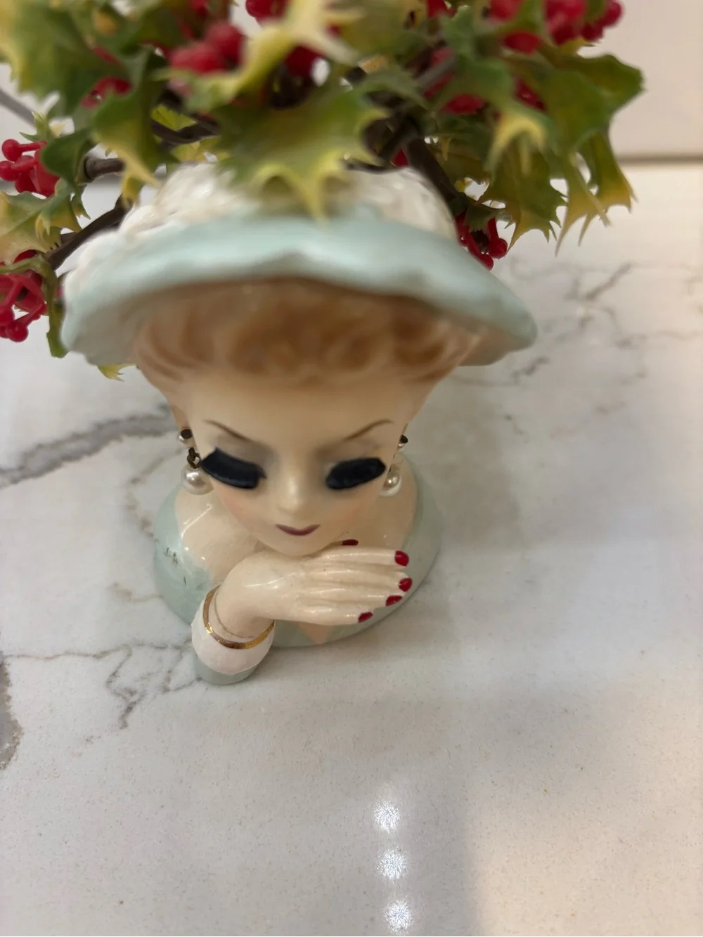 Vintage Inarco 1963 Lady Head Vase with original plastic flowers